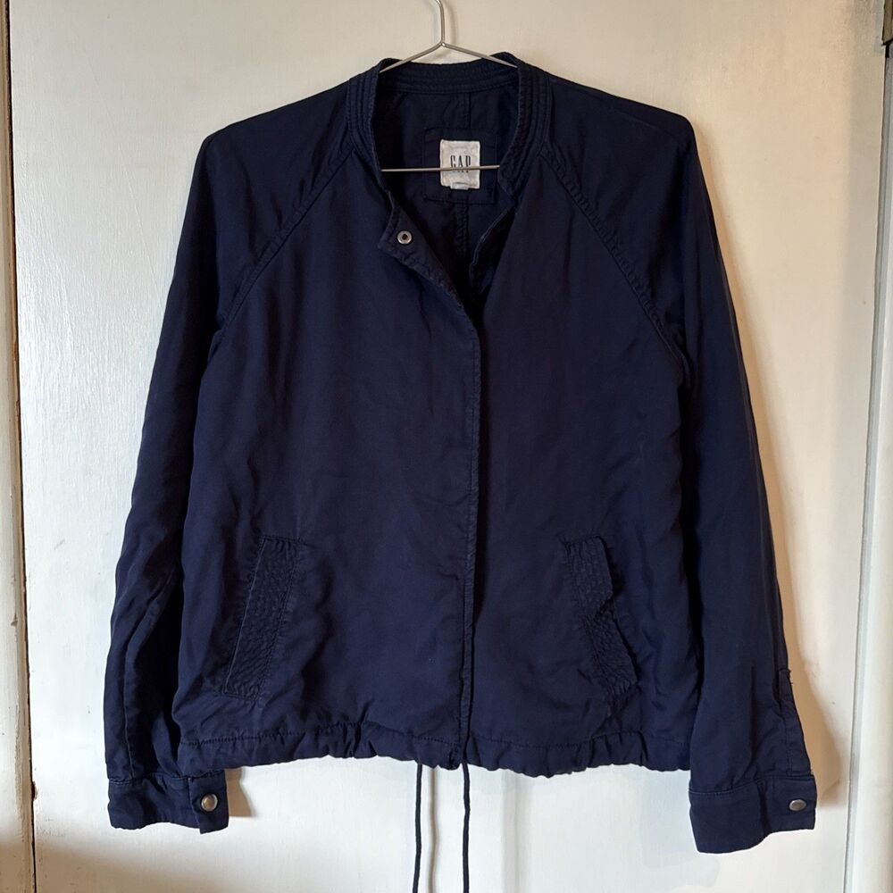 Gap Women's Navy Blue Bomber Jacket Lightweight Retro Snap Front | Small